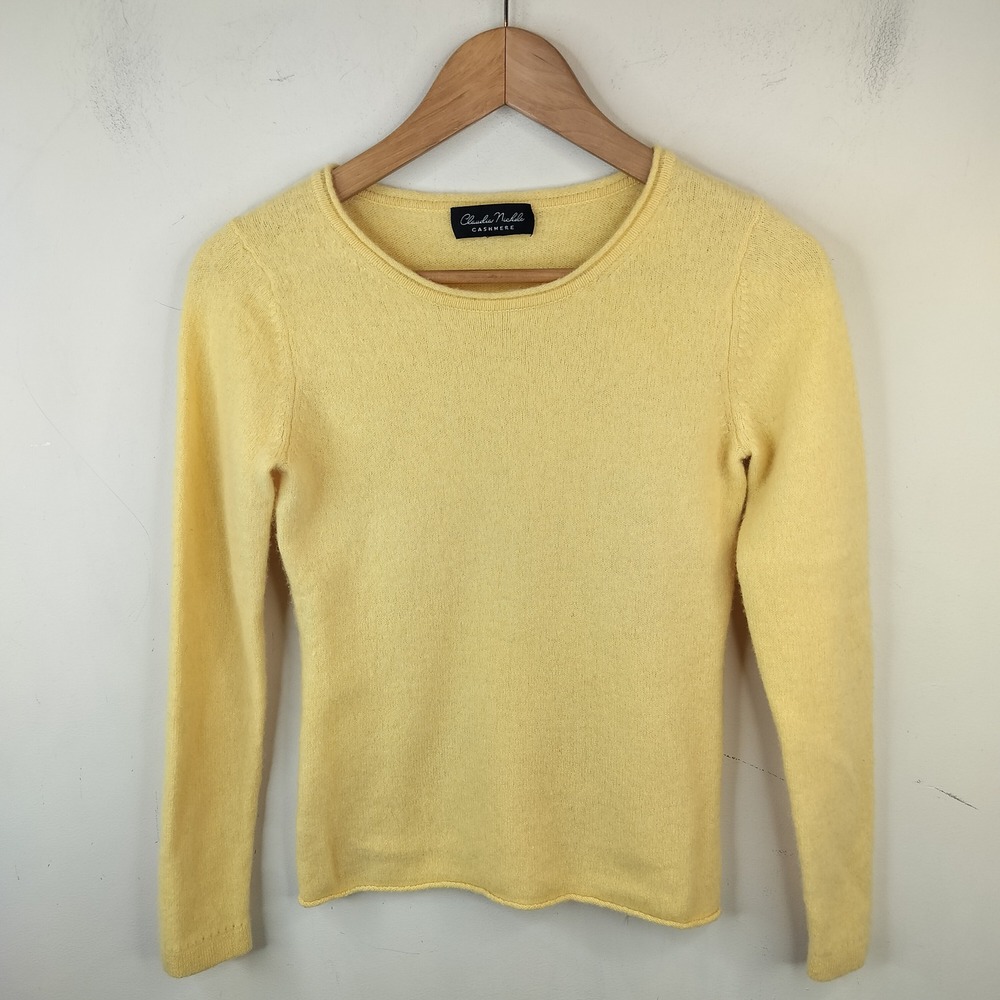 Claudia Nichole Cashmere Sweater XS Long Sleeve Crewneck Yellow